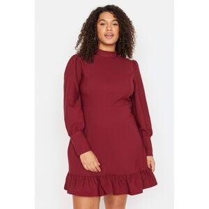 Trendyol Curve Claret Red with Standing Skirt, Frills, Woven Dress