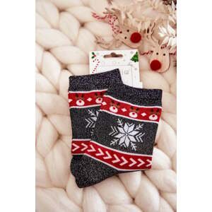 Dámské vánoční ponožky lesklé sobově Černá a červená