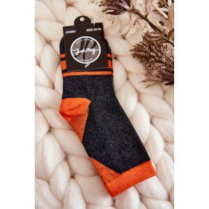 Dvoubarevné ponožky pro mládež s pruhy Grafit-oranžová