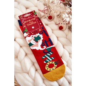 Dámské Ponožky S Vánočním Vzorem "Ho Ho Ho" Červene