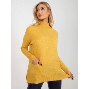 Žlutý dlouhý oversize svetr s kapsami