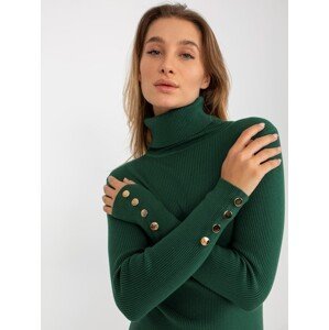 Dark green knitted dress with buttons on the sleeves