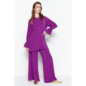 Trendyol Purple Wide Legs Woven Aerobin Shirt-Pants Set