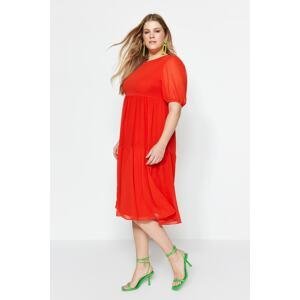 Trendyol Curve Red Woven Chiffon Dress with Balloon Sleeves