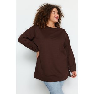 Trendyol Curve Brown Slit Detail Thin Knitted Sweatshirt