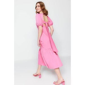 Trendyol Pink Woven Back Detailed Midi Woven Dress