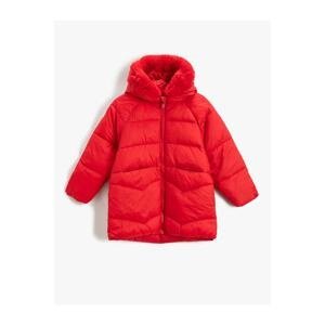 Koton Long Inflatable Coat Hooded Faux Fur Detailed