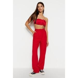 Trendyol Red Straight Cut Wide Leg Pleated Woven Trousers