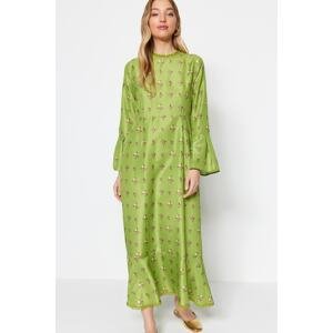 Trendyol Green Floral Pattern Woven Dress with a Detailed Collar