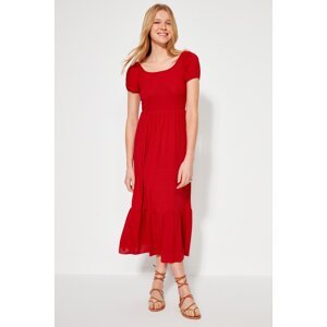 Trendyol Red Carmen Collar A-Line Maxi Knitted Dress