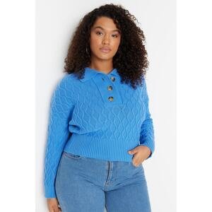 Trendyol Curve Blue Knit Detailed Turtleneck Knitwear Sweater