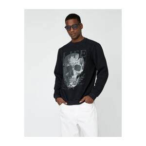 Koton Skull Print Sweatshirt with Rayons, Crew Neck