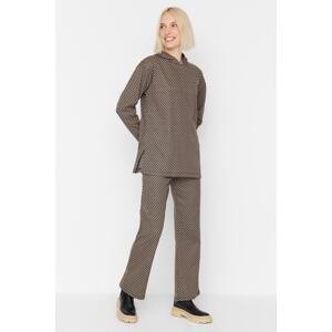 Trendyol Brown Hooded Knitwear-Look Sweatshirt-Pants, Knitted Suit