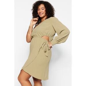 Trendyol Curve Green Single Sleeve Cut Out Detailed Woven Dress