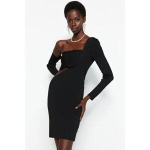 Trendyol Black Body-Fitting Window/Cut Knitwear Out Detailed Elegant Evening Dress