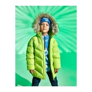 Koton Long Puffer Jacket Faux Für Detailed Hooded Zippered Pocket