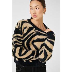 Koton Women's Long Sleeve Zebra Print Plush Sweater 3wak90174ht