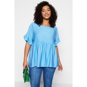Trendyol Curve Blue Knitted Ruffle Blouse