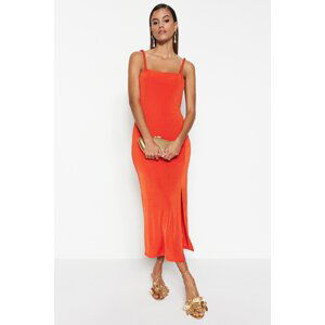 Trendyol Orange Lined Knitted Shiny Elegant Evening Dress