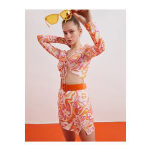 Koton Floral Mini Skirt with Slit Detailed.