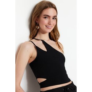 Trendyol Black One-Shoulder Cut Out Detailed Fitted/Slipped Crop Stretch Knitted Blouse