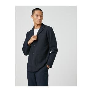 Koton Basic Textured Jacket, Wide Collar with Buttons, Pocket Detailed.