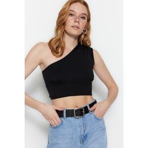 Trendyol Black One-Shoulder Fitted/Simple Crop, Stretch Knit Blouse