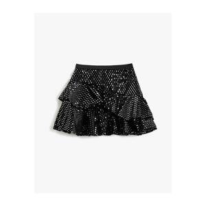 Koton Velvet Mini Skirt with Frills and Shimmering Elastic Waist.