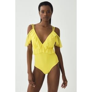 Dagi Yellow Thin Strap Double Breasted Swimsuit