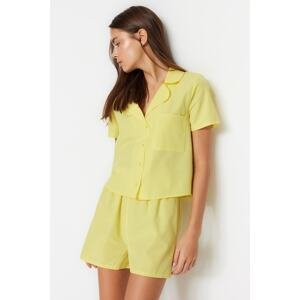 Trendyol Yellow Terrycotton Shirt-Shorts Woven Pajamas Set