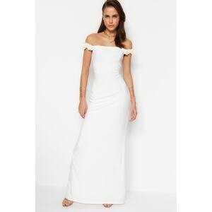 Trendyol Ecru Lined Long Evening Evening Dress with Woven Accessoryi