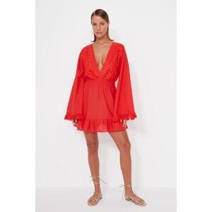 Trendyol Red Mini Woven Lace Beach Dress, 100% Cotton