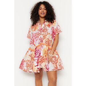 Trendyol Curve Coral Patterned Voile Beach Dress