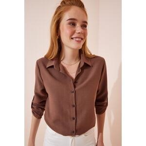 Happiness İstanbul Women's Brown Linen Blend Shirt