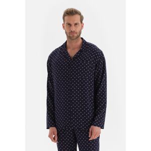 Dagi Navy Blue Shirt Collar Size Printed Viscose Pajama Top