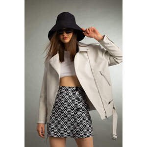 DEFACTO Slim Fit Jacquard Side Split Mini Skirt