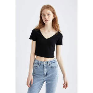 DEFACTO Fitted V Neck Short Sleeve Crop Top