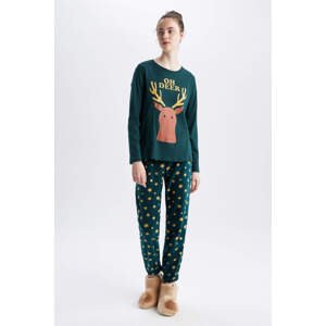 DEFACTO Fall In Love Regular Fit Christmas Themed Crew Neck Printed Pajamas Set