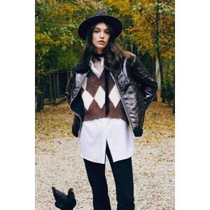 DEFACTO Relax Fit Knitting Look Faux Leather Coat