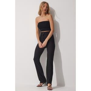 Happiness İstanbul Women's Black High Waist Striped Pants