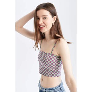 DEFACTO Fitted Square Collar Checkered Patterned Crop Athlete