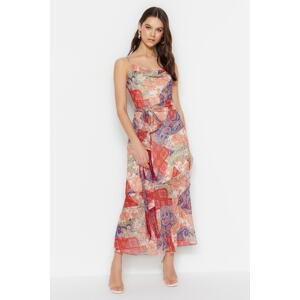 Trendyol Multi Color Belted Maxi Woven Lined Tasseled Shawl Pattern Woven Dress