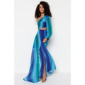 Trendyol Multi Color Lined Window/Cut Out Detailed Chiffon Gradient Long Evening Evening Dress