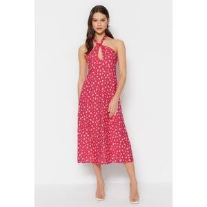 Trendyol Pink A Keim Midi Woven Collar Detailed Patterned Woven Dress