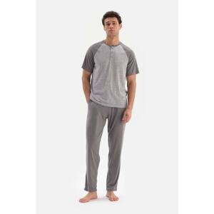 Dagi Gray Raglan Sleeve Jacquard Pajamas Set