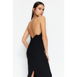 Trendyol Black Fitted Evening Dress with Knit and Shiny Stones