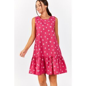 armonika Women's Pink Daisy Pattern Sleeveless Skirt with Ruffle Frilled Dress