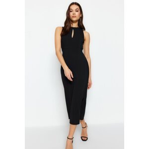 Trendyol Black Cut Out Detailed Knitted Standing Collar, Fitted Dress
