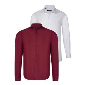 DUAL SET G726 DEWBERRY MENS SHIRT-WHITE-BURGUNDY