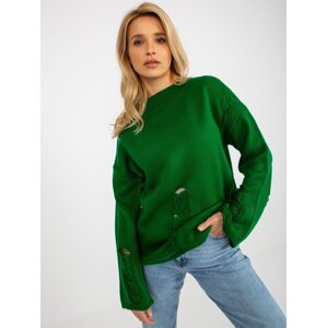 Zelený dámský oversize svetr s dírami